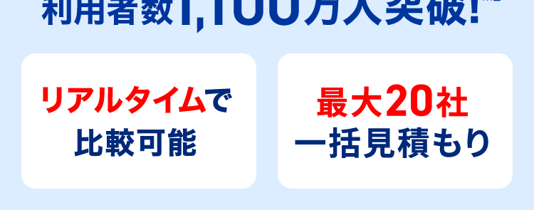 保険の窓口
インズウェブ!
比べて選べる納得の自動車保険探し
保険料、
高いかも?
見直しでスッキリ節約!」
平均節約額 37,154円
* 1
利用者数 1,100万人突破!
リアルタイムで
比較可能
最大20社
一括見積もり
*2